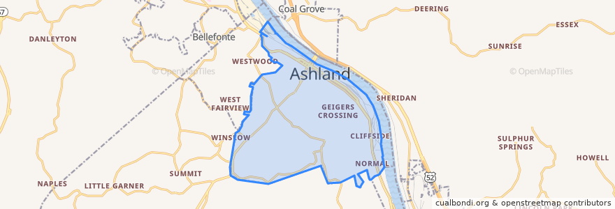 Mapa de ubicacion de Ashland.