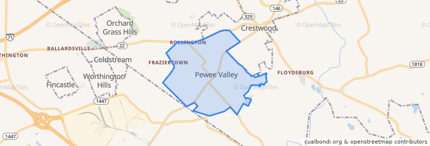 Mapa de ubicacion de Pewee Valley.