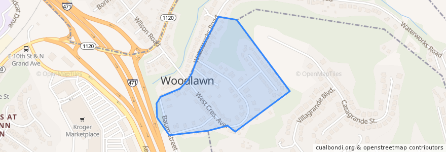 Mapa de ubicacion de Woodlawn.