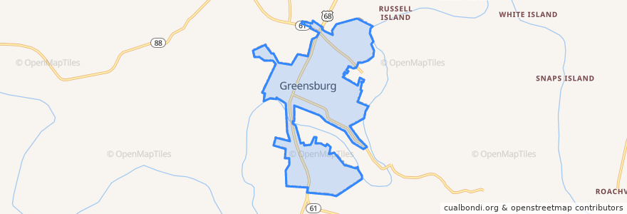 Mapa de ubicacion de Greensburg.