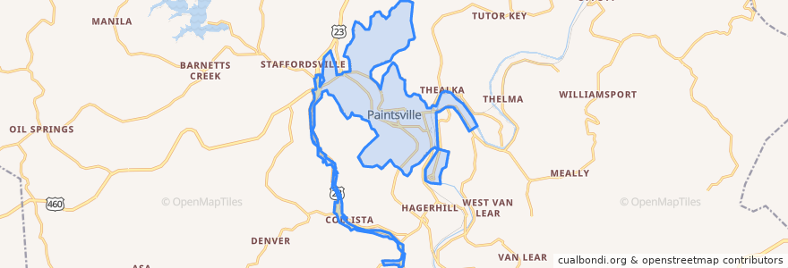 Mapa de ubicacion de Paintsville.