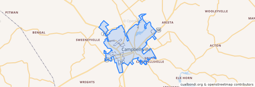 Mapa de ubicacion de Campbellsville.