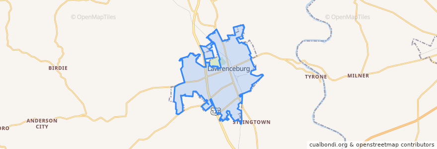 Mapa de ubicacion de Lawrenceburg.