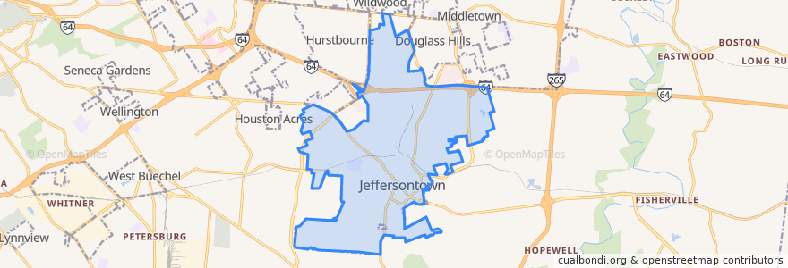 Mapa de ubicacion de Jeffersontown.