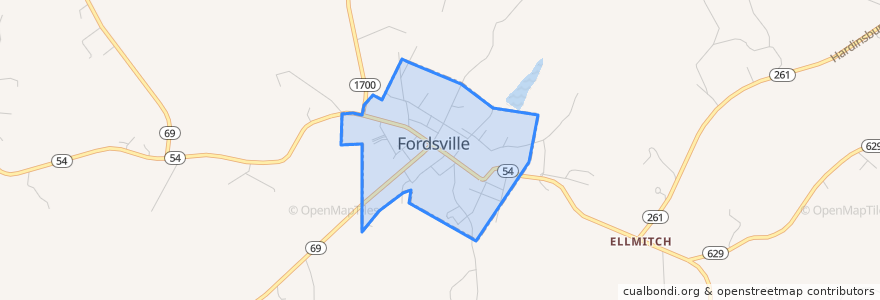 Mapa de ubicacion de Fordsville.