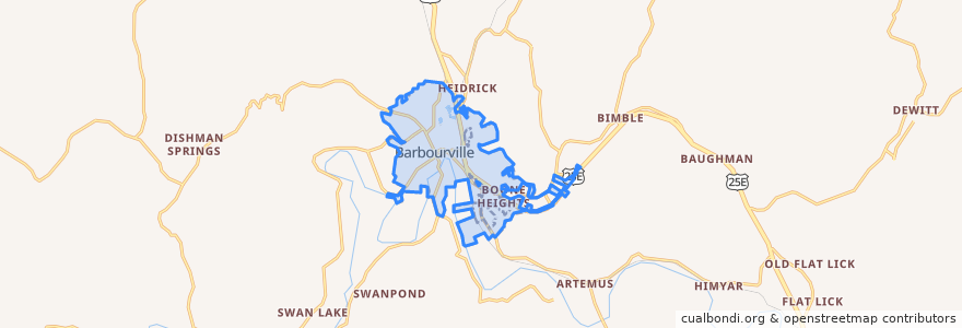 Mapa de ubicacion de Barbourville.