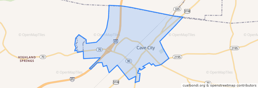 Mapa de ubicacion de Cave City.