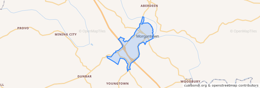 Mapa de ubicacion de Morgantown.