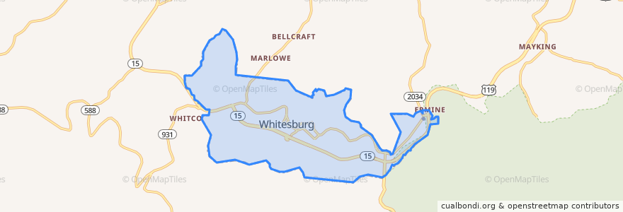 Mapa de ubicacion de Whitesburg.