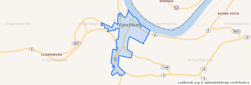 Mapa de ubicacion de Vanceburg.