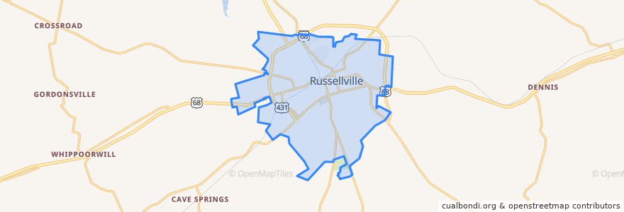 Mapa de ubicacion de Russellville.