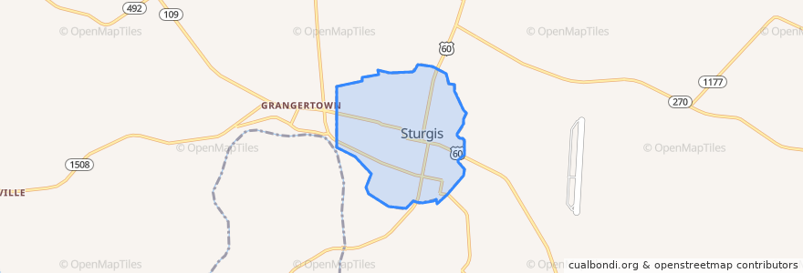 Mapa de ubicacion de Sturgis.