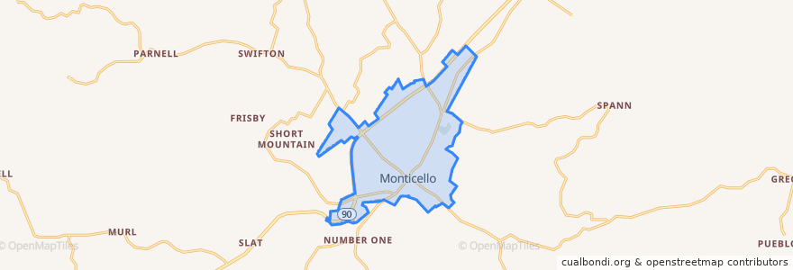 Mapa de ubicacion de Monticello.