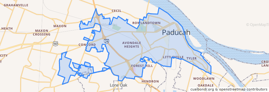 Mapa de ubicacion de Paducah.