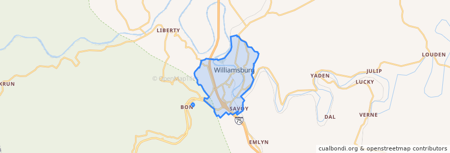 Mapa de ubicacion de Williamsburg.