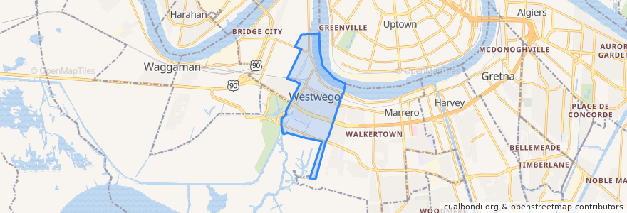 Mapa de ubicacion de Westwego.