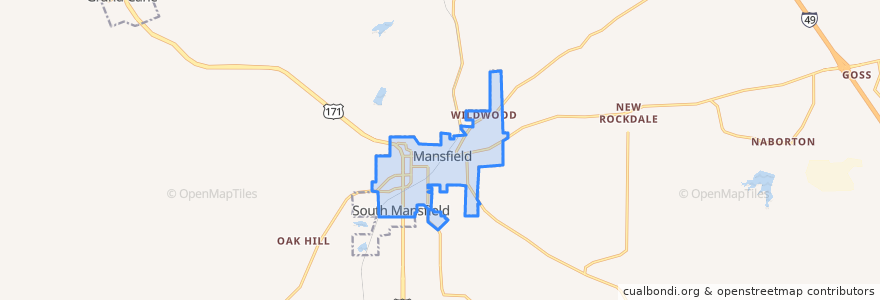 Mapa de ubicacion de Mansfield.