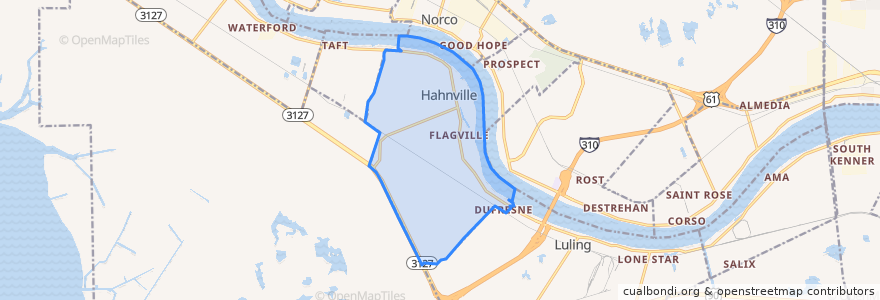 Mapa de ubicacion de Hahnville.