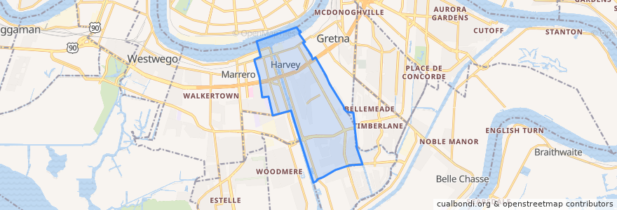 Mapa de ubicacion de Harvey.