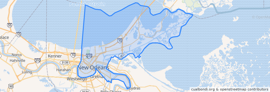 Mapa de ubicacion de New Orleans.