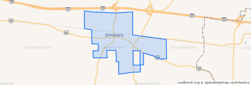 Mapa de ubicacion de Simsboro.