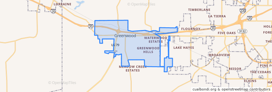 Mapa de ubicacion de Greenwood.