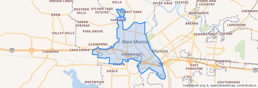 Mapa de ubicacion de West Monroe.