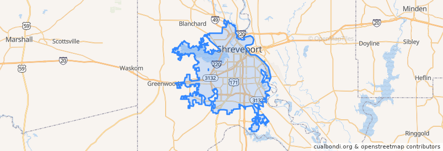 Mapa de ubicacion de Shreveport.