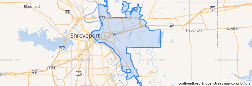 Mapa de ubicacion de Bossier City.