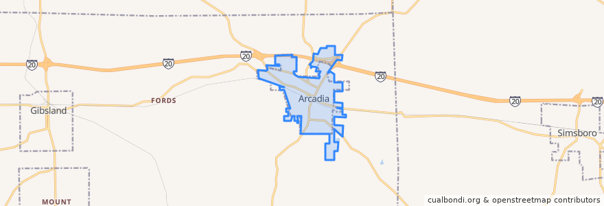 Mapa de ubicacion de Arcadia.