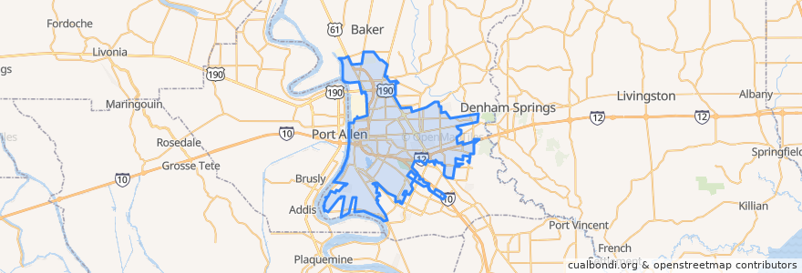 Mapa de ubicacion de Baton Rouge.