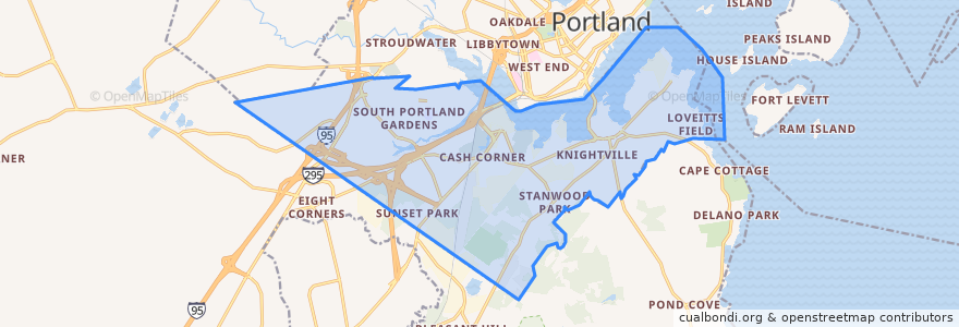 Mapa de ubicacion de South Portland.