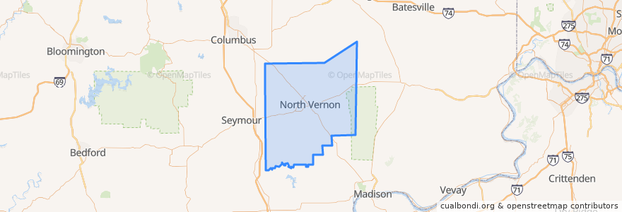 Mapa de ubicacion de Jennings County.