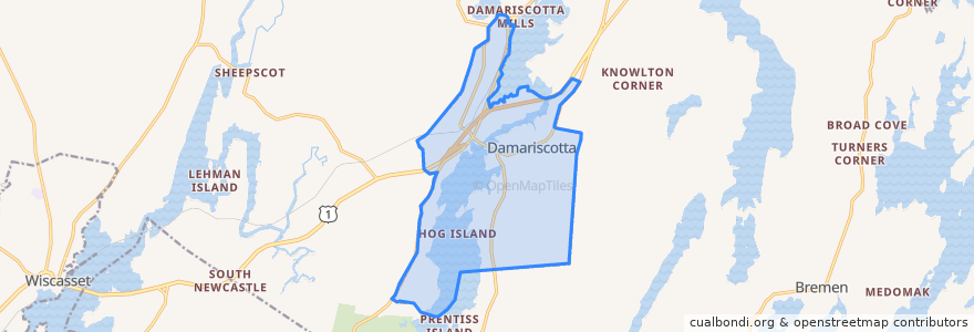 Mapa de ubicacion de Damariscotta-Newcastle.