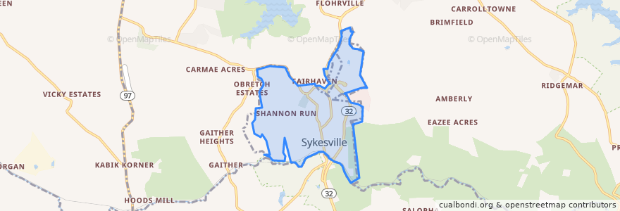 Mapa de ubicacion de Sykesville.