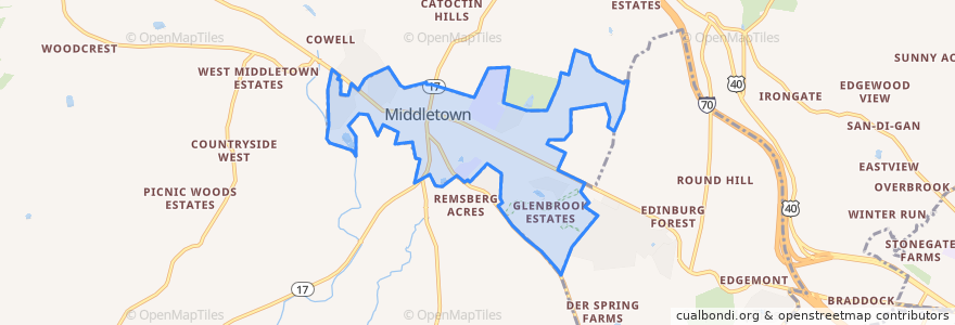 Mapa de ubicacion de Middletown.