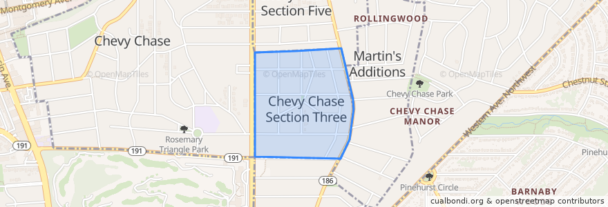 Mapa de ubicacion de Chevy Chase Section Three.