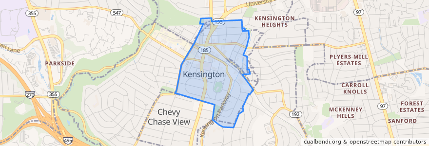 Mapa de ubicacion de Kensington.