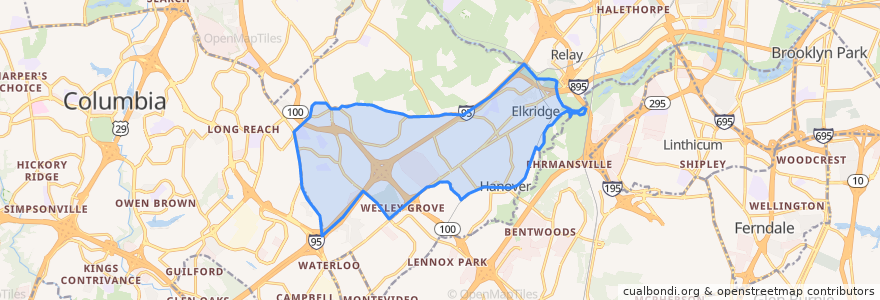 Mapa de ubicacion de Elkridge.