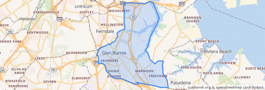 Mapa de ubicacion de Glen Burnie.