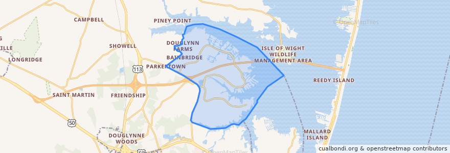 Mapa de ubicacion de Ocean Pines.