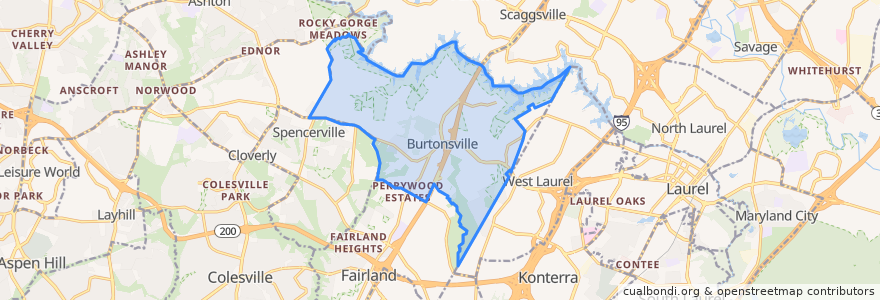 Mapa de ubicacion de Burtonsville.