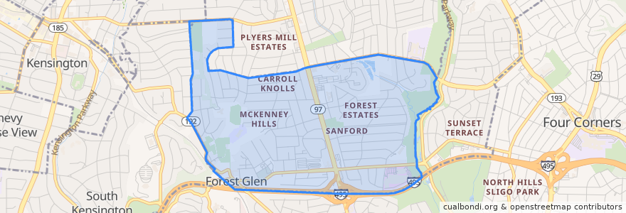 Mapa de ubicacion de Forest Glen.