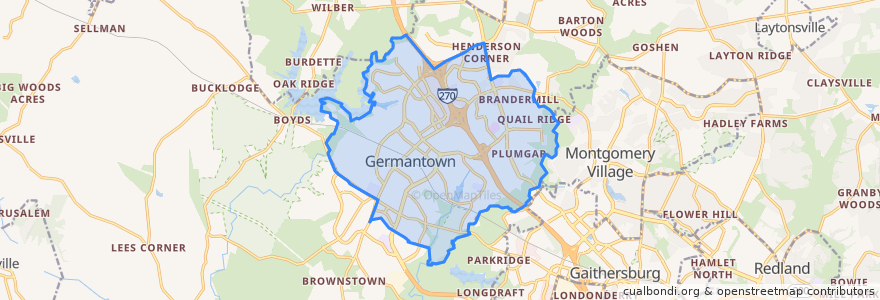 Mapa de ubicacion de Germantown.