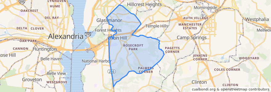 Mapa de ubicacion de Oxon Hill-Glassmanor.