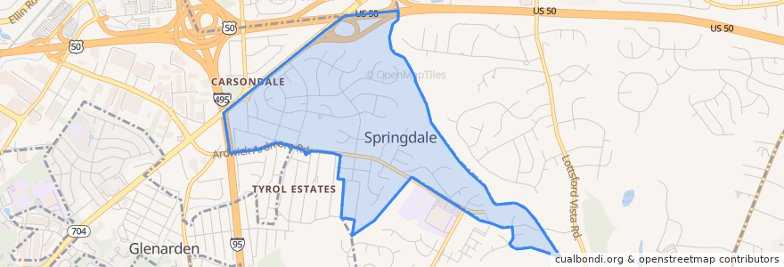 Mapa de ubicacion de Springdale.