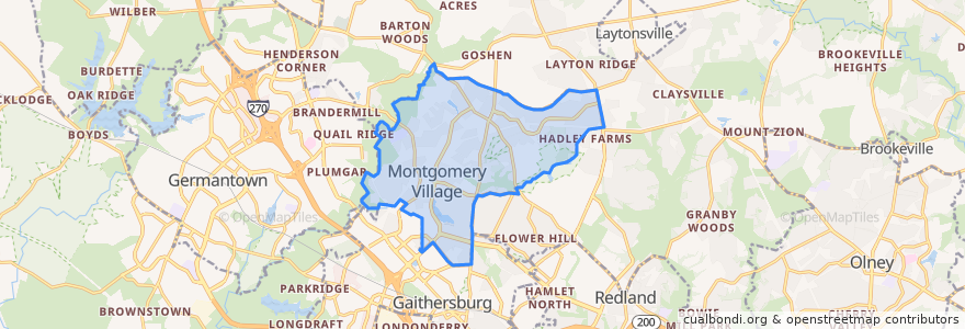 Mapa de ubicacion de Montgomery Village.