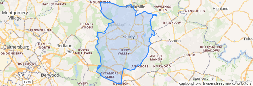 Mapa de ubicacion de Olney.