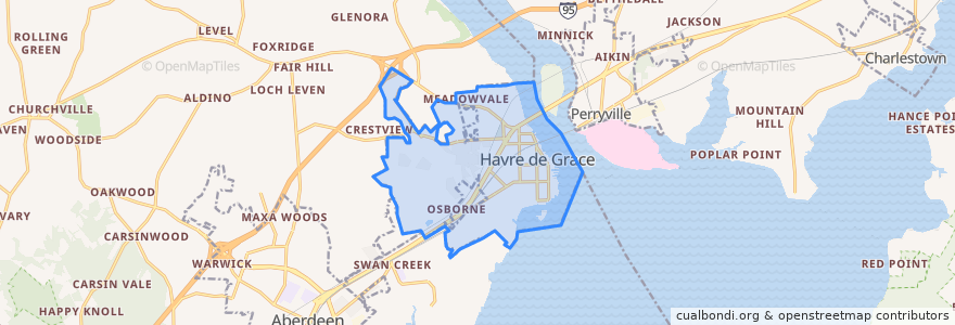 Mapa de ubicacion de Havre de Grace.