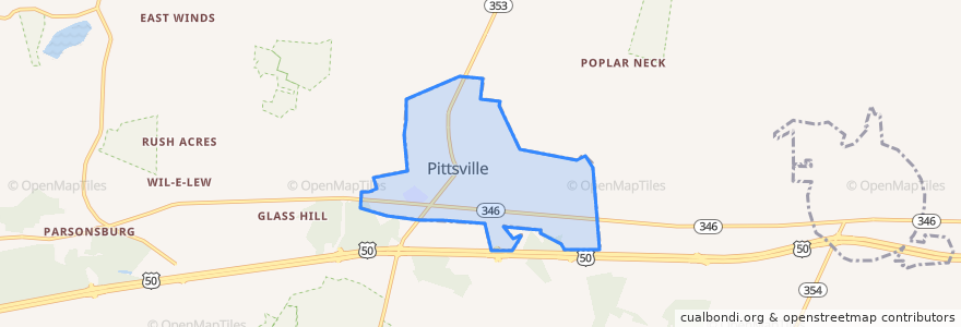 Mapa de ubicacion de Pittsville.